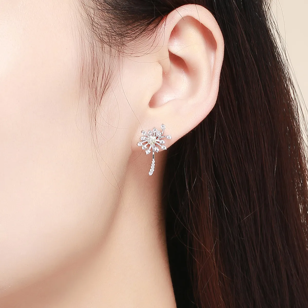 Pandora Style Silver Dandelion Love Stud Earrings - SCE506