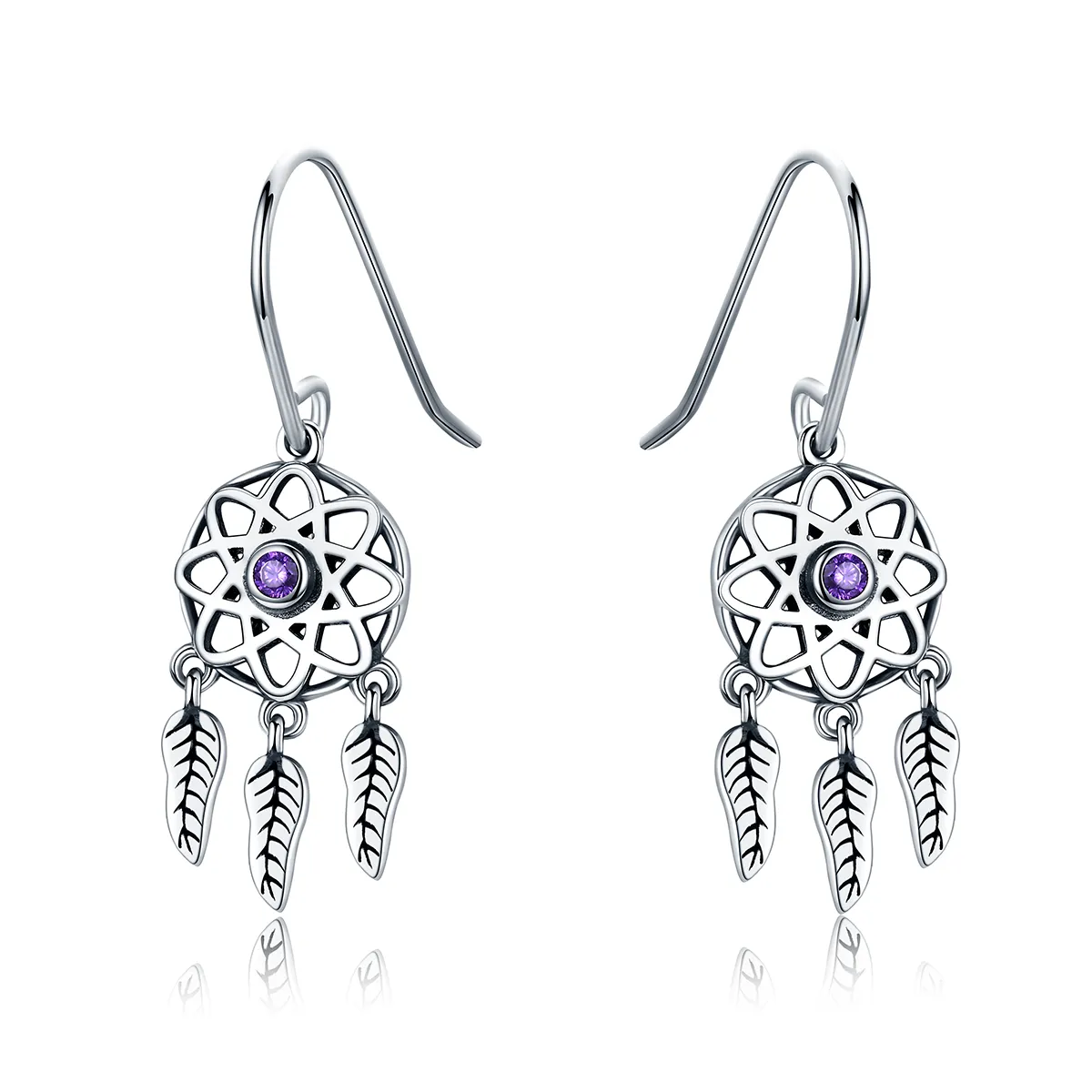 pandora style silver dreamcatcher hanging earrings sce394