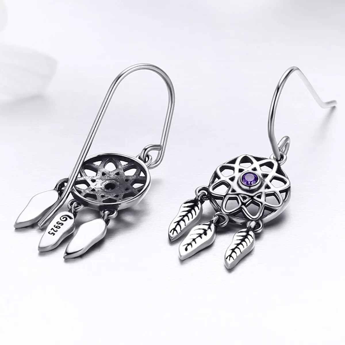 Pandora Style Silver Dreamcatcher Hanging Earrings - SCE394