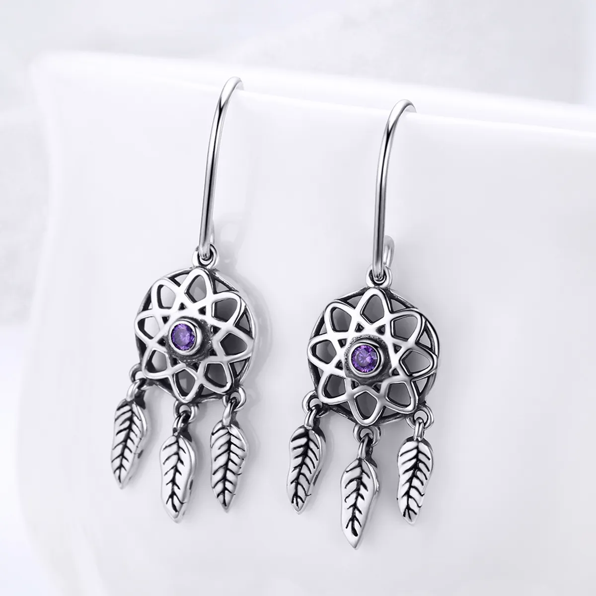 Pandora Style Silver Dreamcatcher Hanging Earrings - SCE394