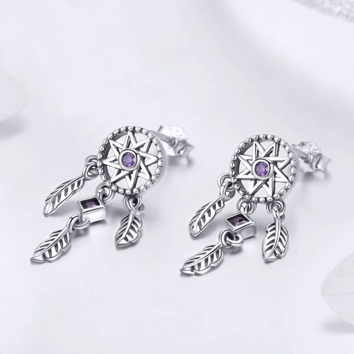 Pandora Style Silver Dreamcatcher Hanging Earrings - SCE502