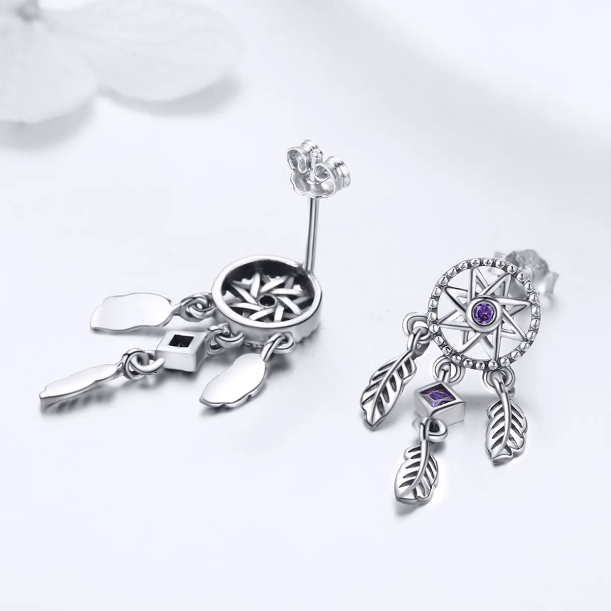 Pandora Style Silver Dreamcatcher Hanging Earrings - SCE502