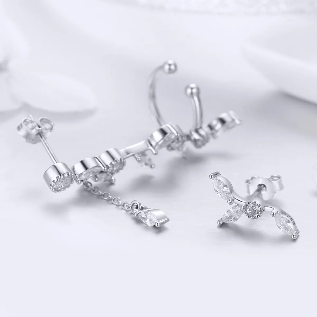 Pandora Style Silver Flower Branch Stud Earrings - SCE429