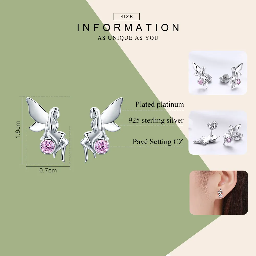 Pandora Style Silver Flower Fairy Stud Earrings - SCE395