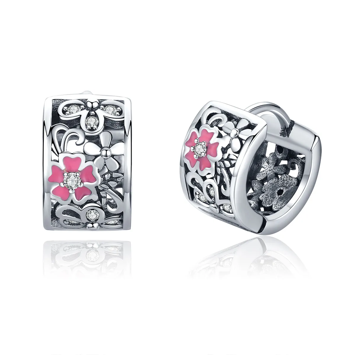 pandora style silver flower language stud earrings sce541