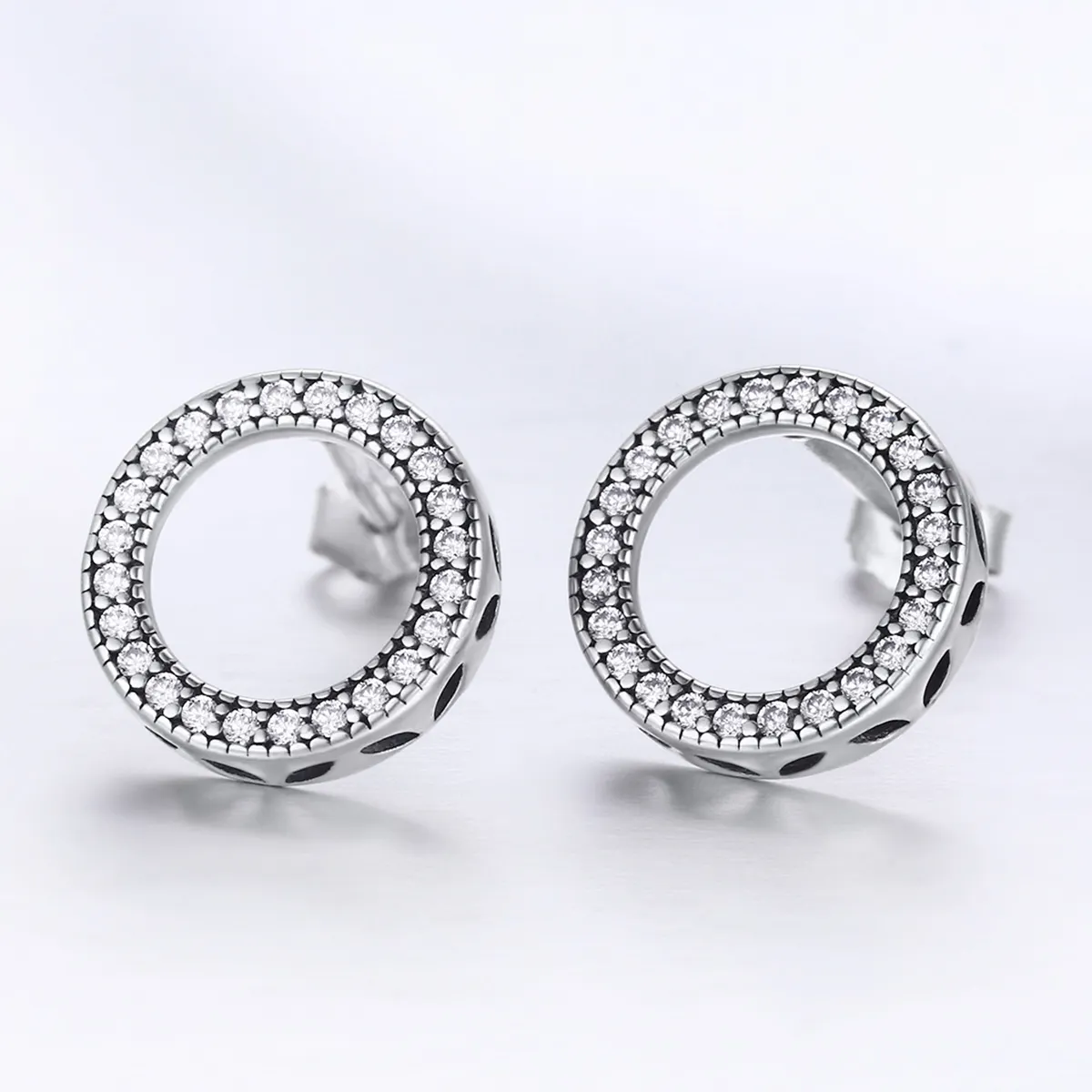 Pandora Style Silver Geometry Light Stud Earrings - SCE417