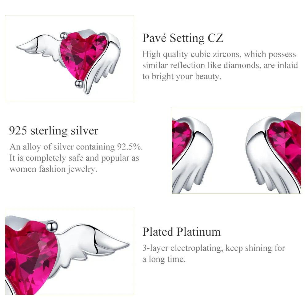 Pandora Style Silver Guardian Heart Stud Earrings - SCE690