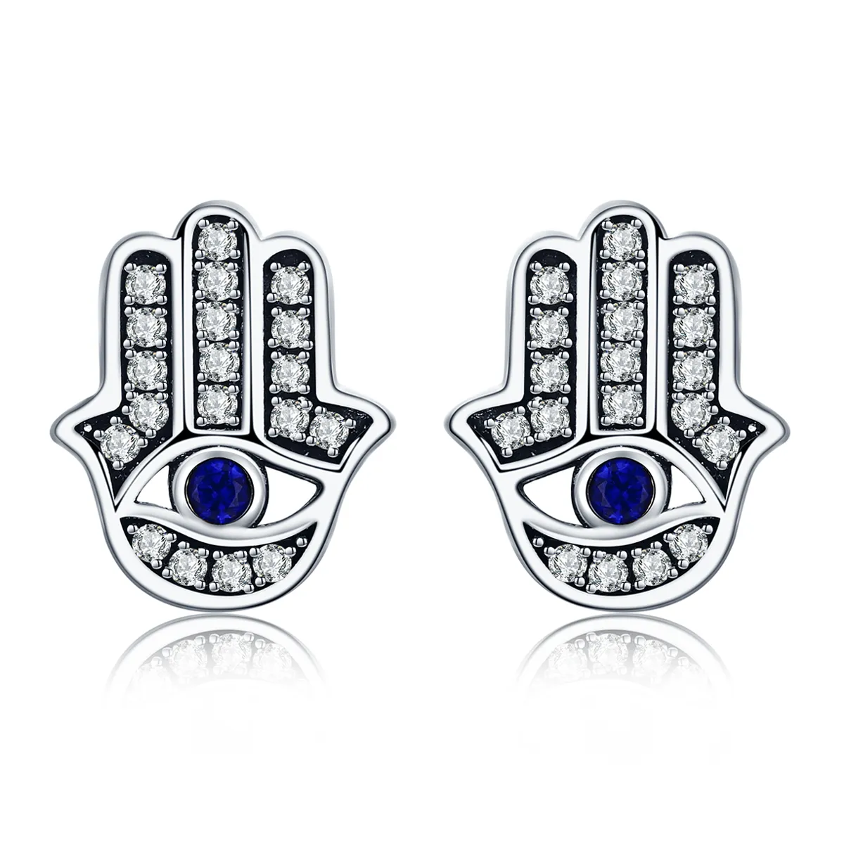 Pandora Style Silver Hamsa Hand Stud Earrings - SCE389