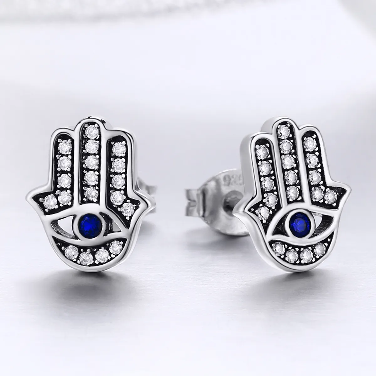 Pandora Style Silver Hamsa Hand Stud Earrings - SCE389