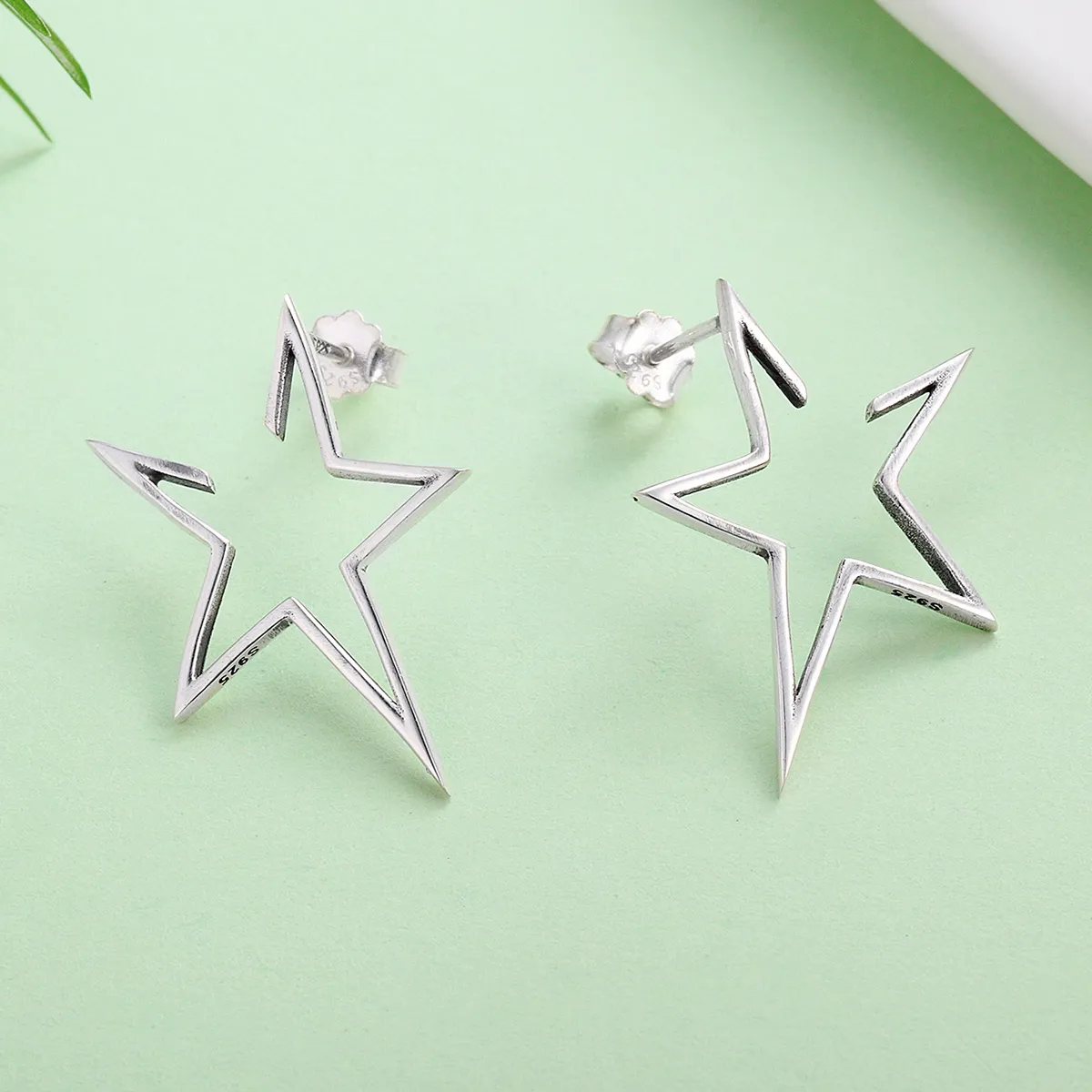 Pandora Style Silver Modern Star Stud Earrings - SCE107