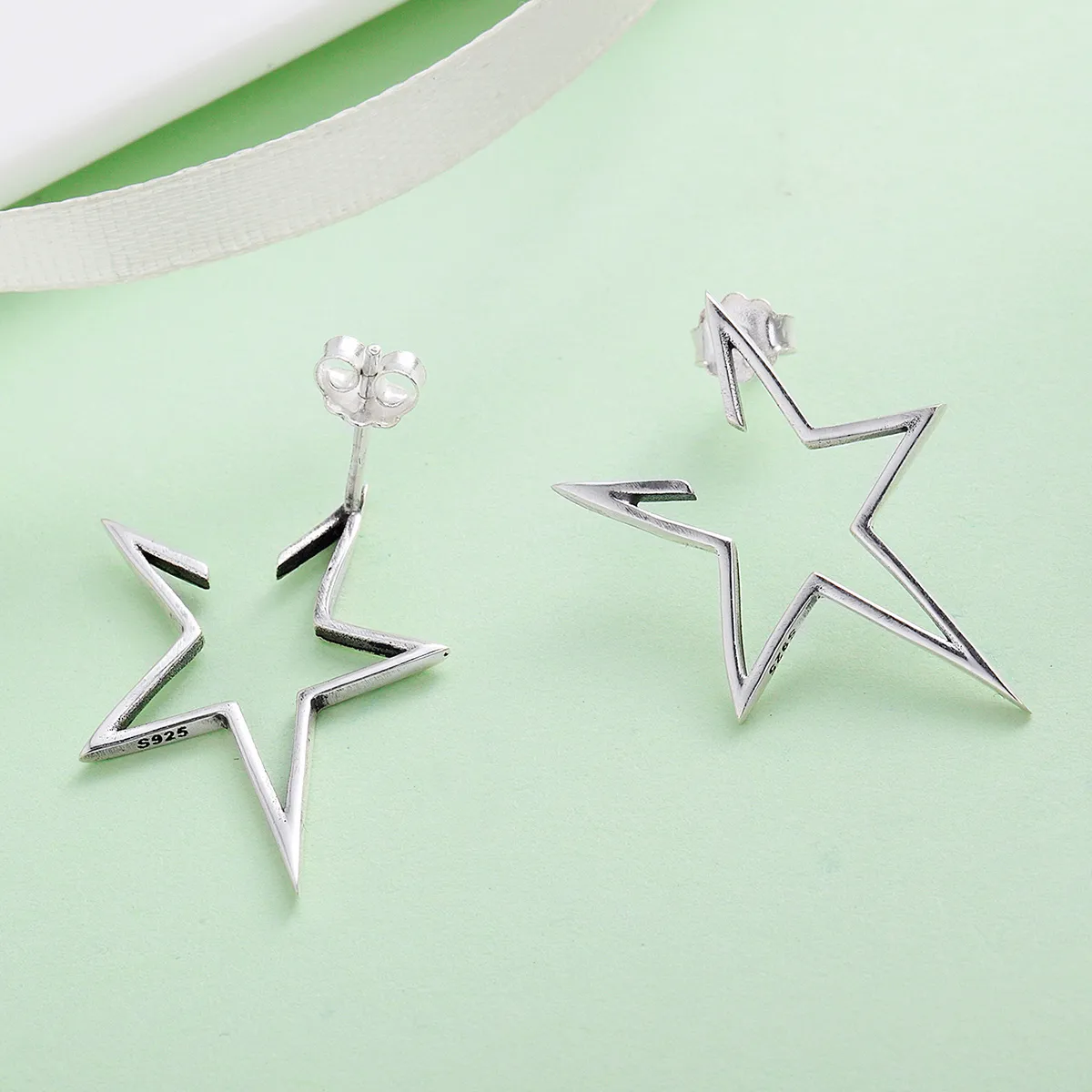 Pandora Style Silver Modern Star Stud Earrings - SCE107