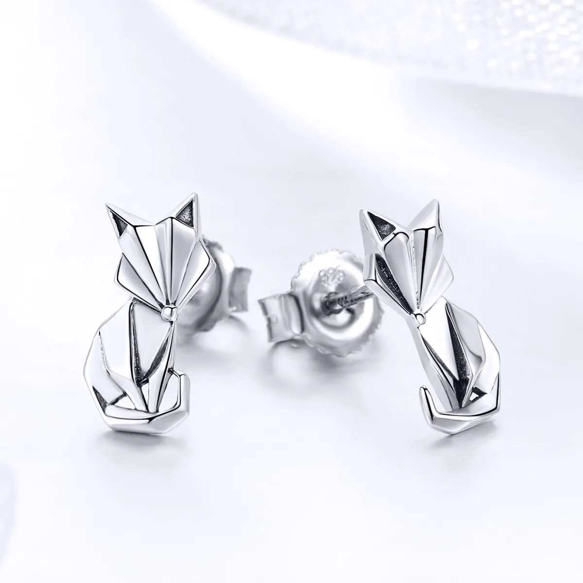 Pandora Style Silver Origami Fox Stud Earrings - SCE526