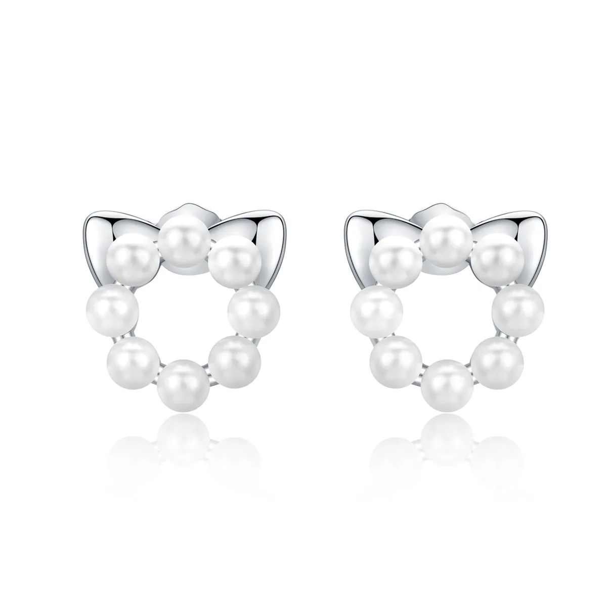 pandora style silver pearl cat stud earrings sce688