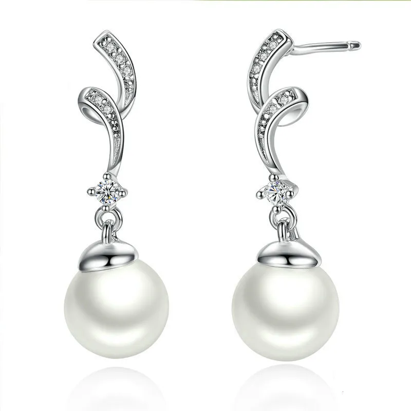 pandora style silver pearl hanging earrings sce035