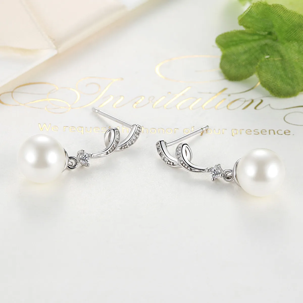 Pandora Style Silver Pearl Hanging Earrings - SCE035