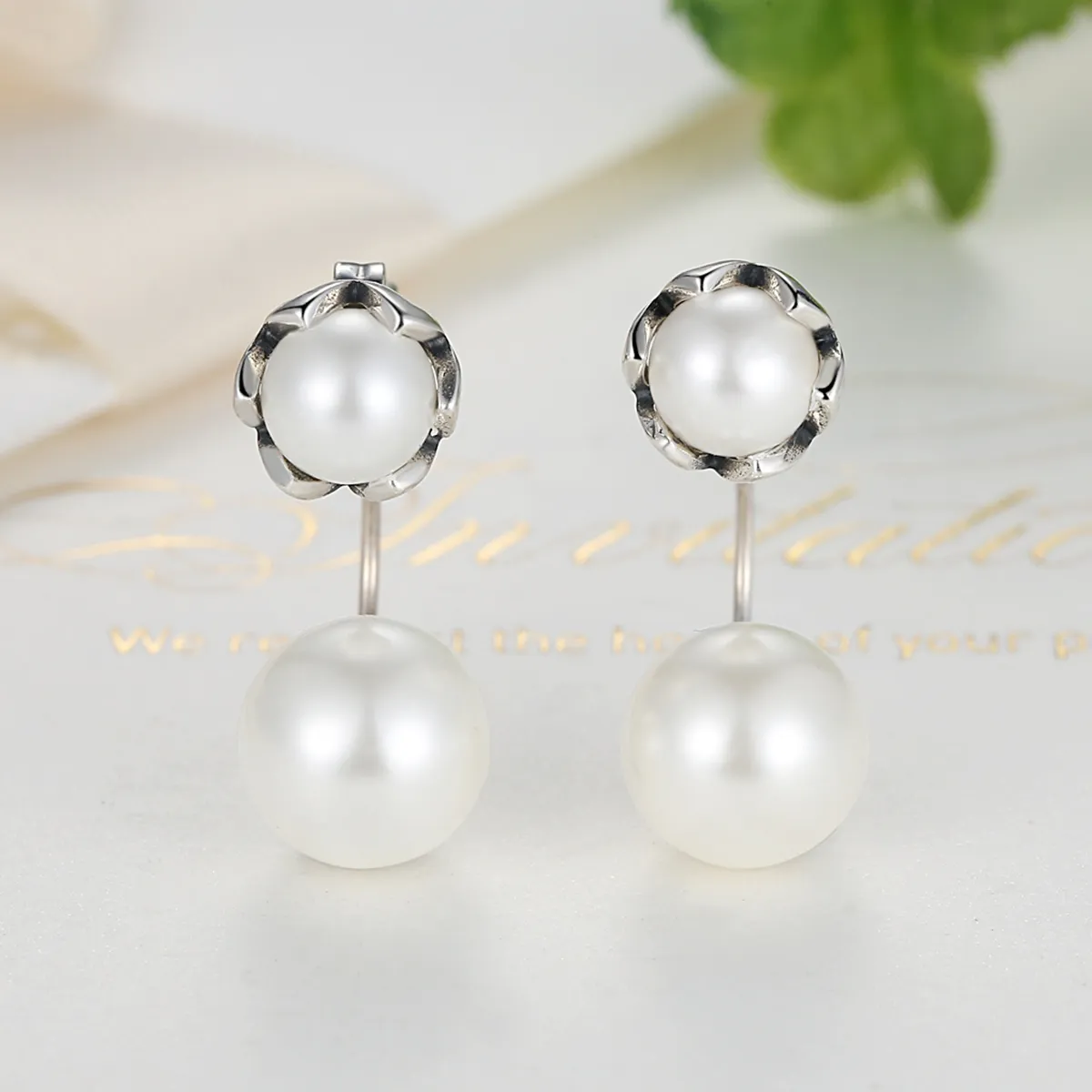 Pandora Style Silver Pearl Stud Earrings - SCE002