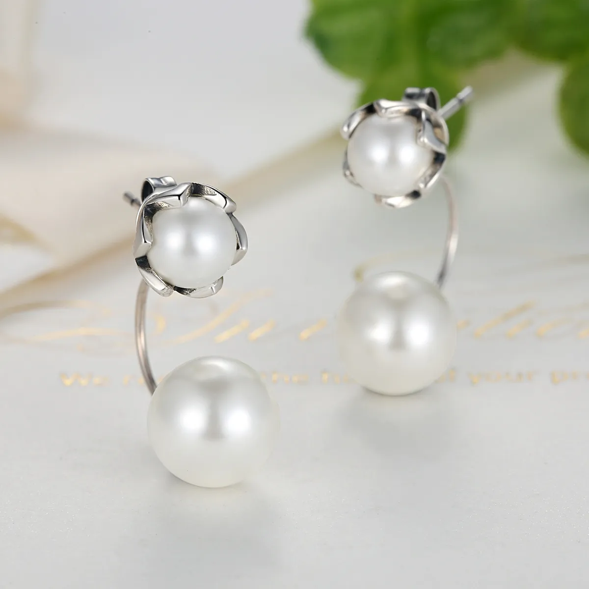 Pandora Style Silver Pearl Stud Earrings - SCE002