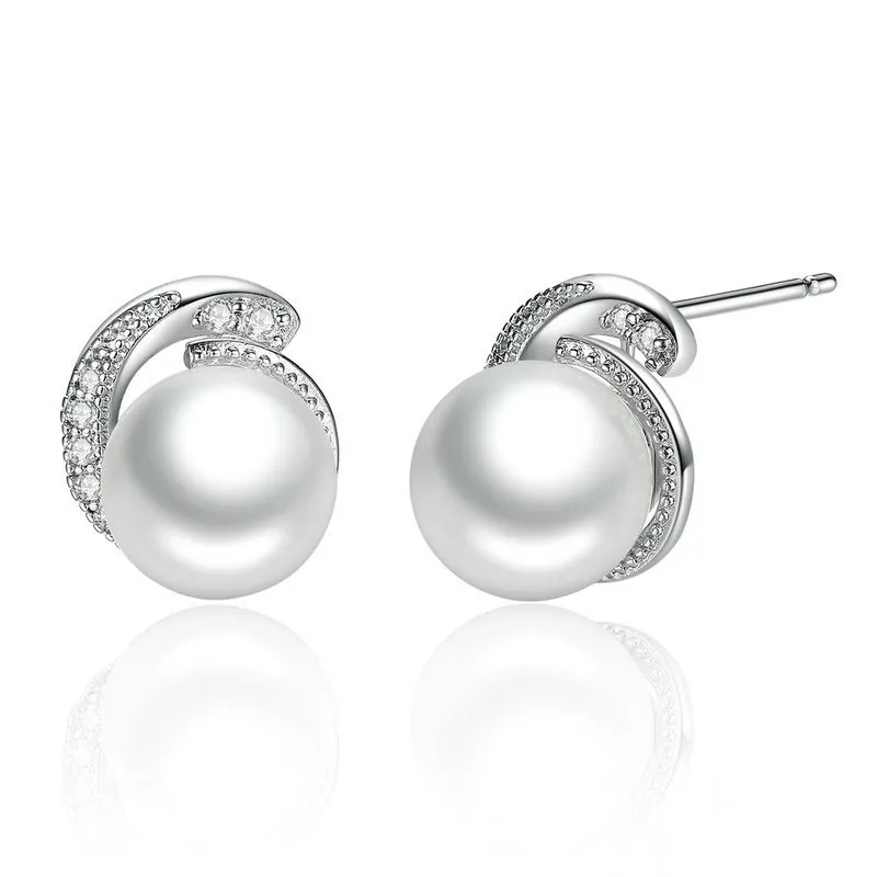 pandora style silver pearl stud earrings sce021