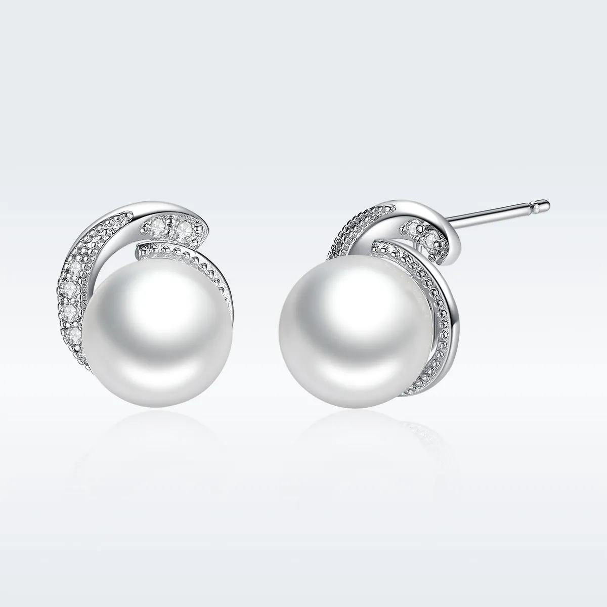 Pandora Style Silver Pearl Stud Earrings - SCE021