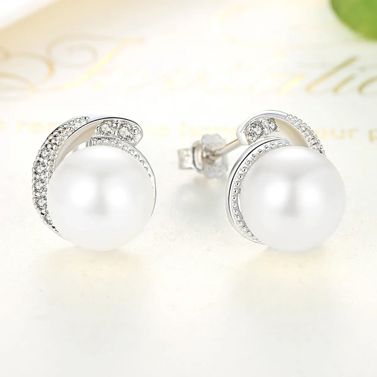 Pandora Style Silver Pearl Stud Earrings - SCE021