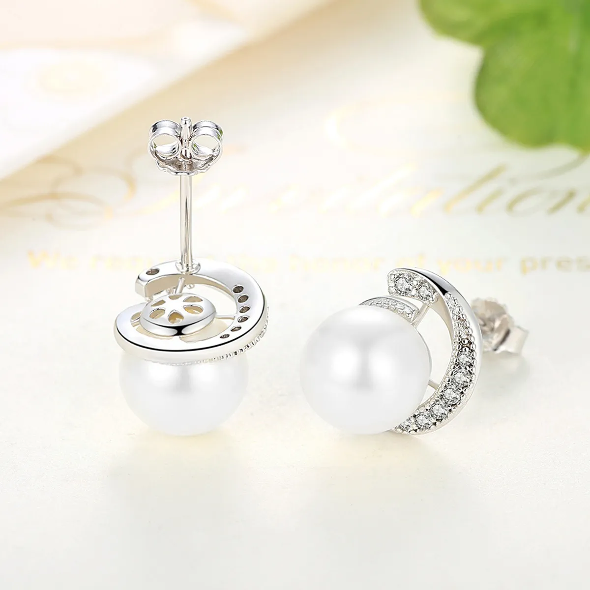 Pandora Style Silver Pearl Stud Earrings - SCE021