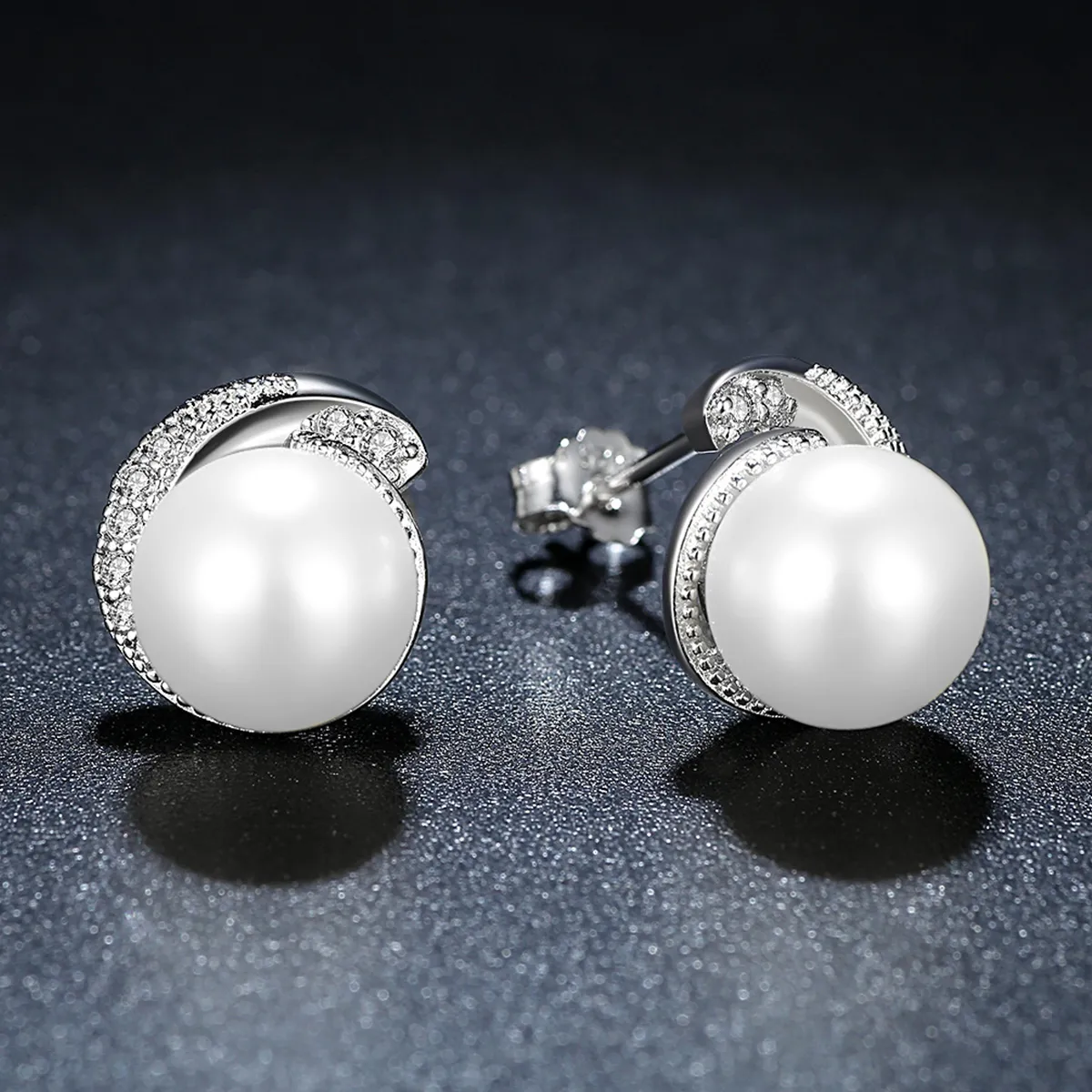 Pandora Style Silver Pearl Stud Earrings - SCE021