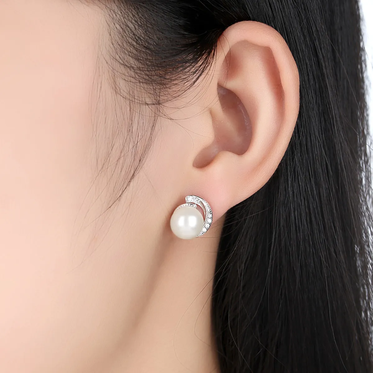 Pandora Style Silver Pearl Stud Earrings - SCE021