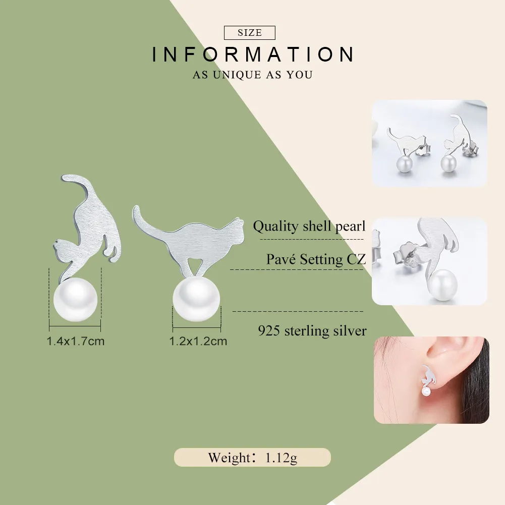 Pandora Style Silver Playful Kitten Stud Earrings - SCE235