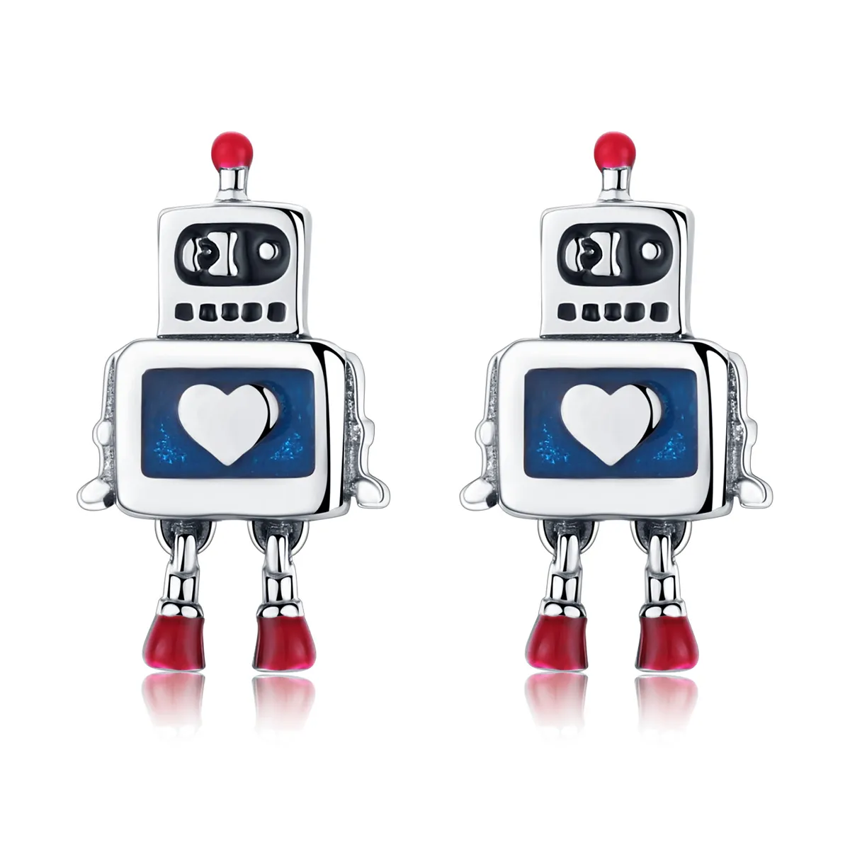 Pandora Style Silver Robot Stud Earrings - SCE477