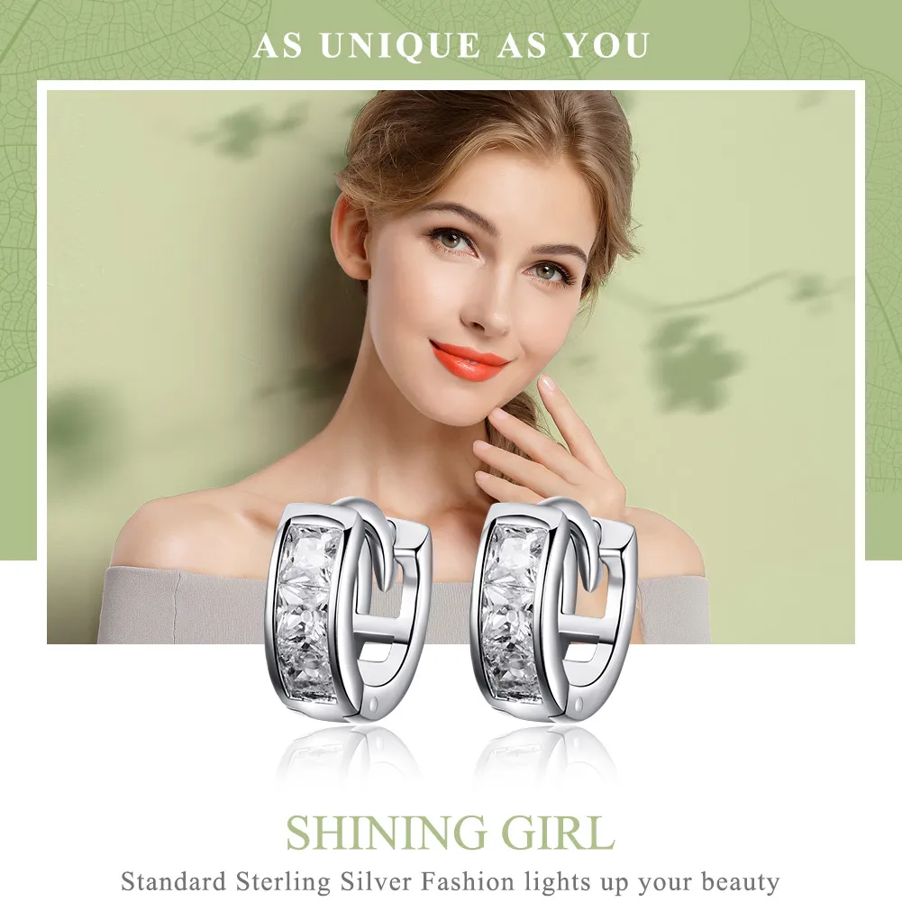 Pandora Style Silver Shining Girl Hoop Earrings - SCE515