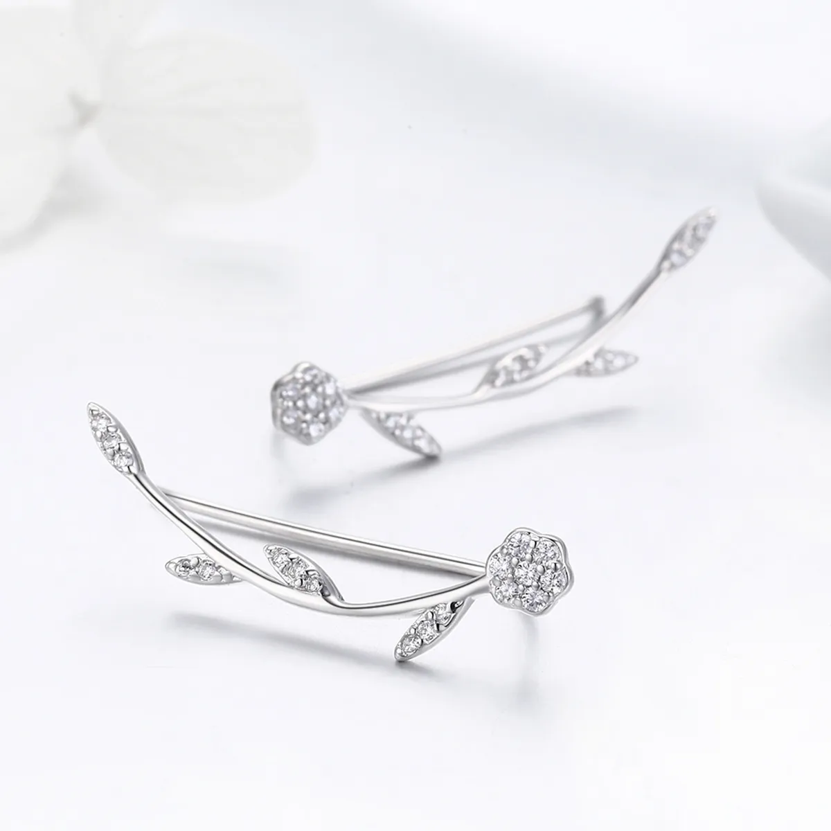 Pandora Style Silver Shinning Leaves Stud Earrings - SCE266