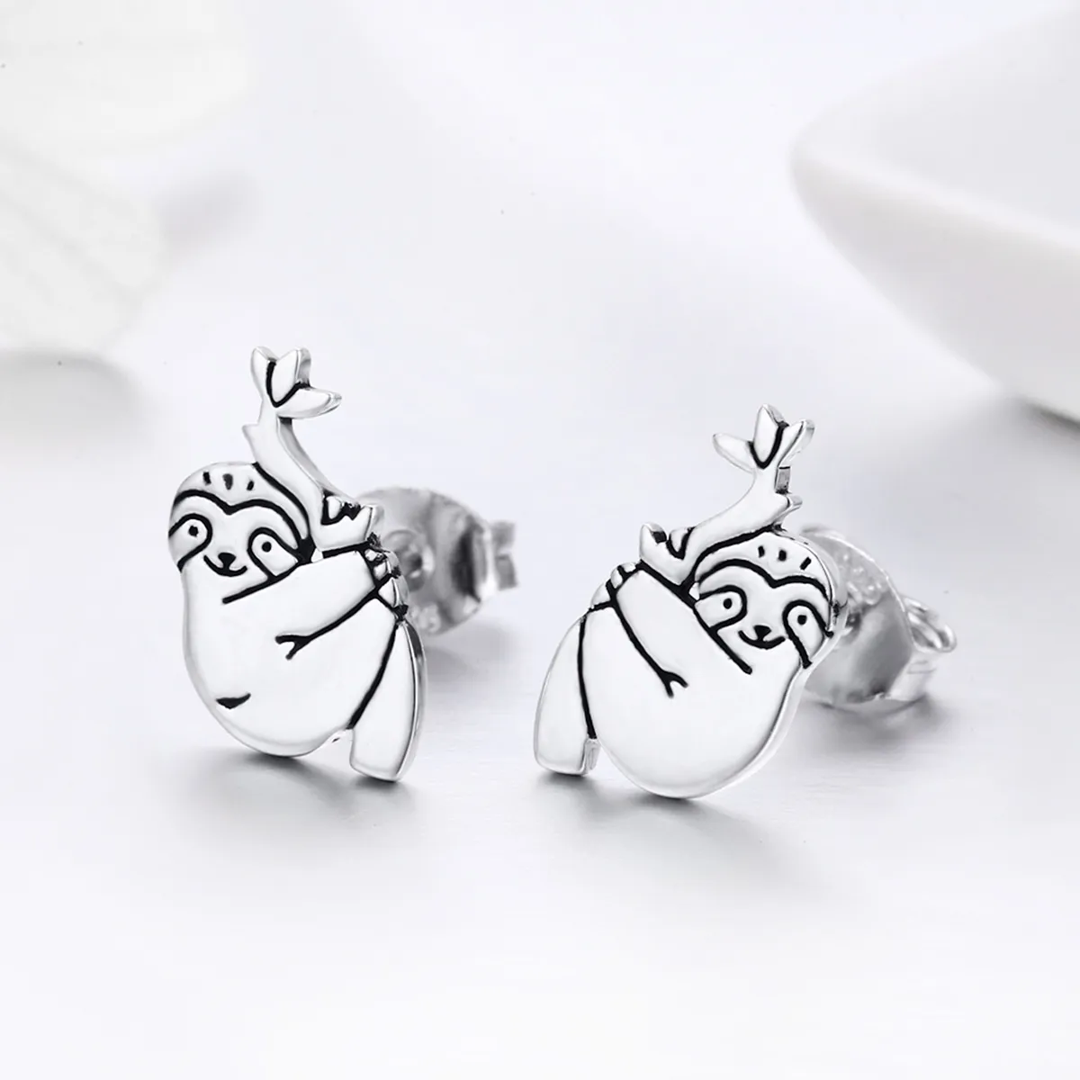 Pandora Style Silver Sloth Stud Earrings - SCE327