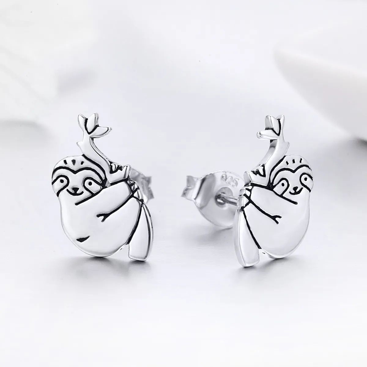 Pandora Style Silver Sloth Stud Earrings - SCE327