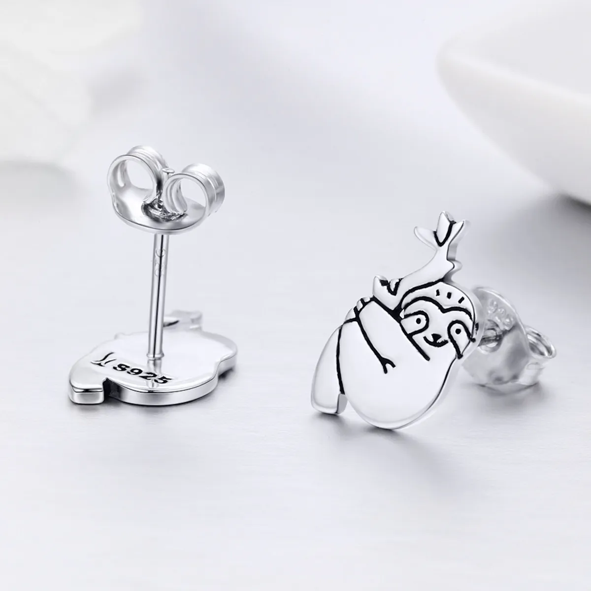 Pandora Style Silver Sloth Stud Earrings - SCE327