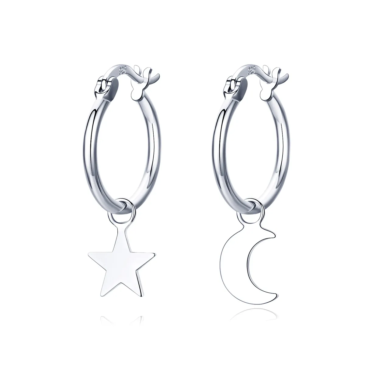 pandora style silver star and moon asymmetry hanging earrings sce681