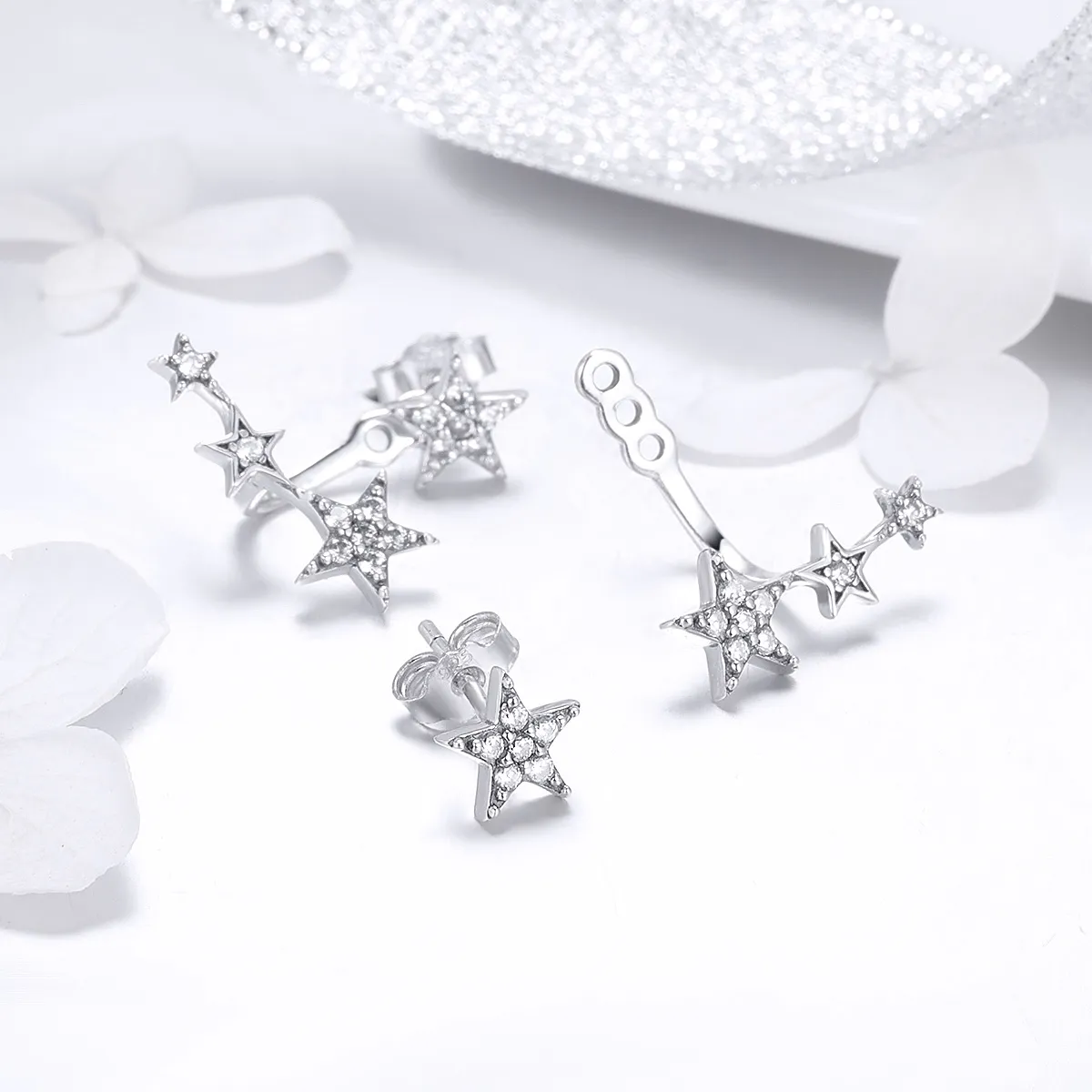 Pandora Style Silver Stars Stud Earrings - SCE448