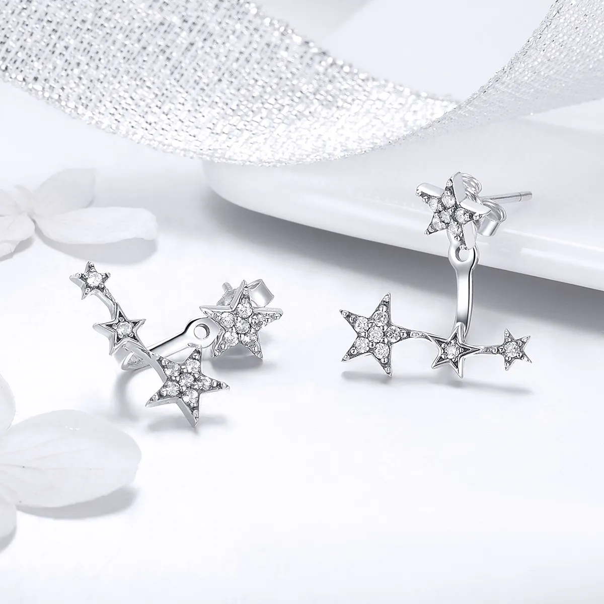 Pandora Style Silver Stars Stud Earrings - SCE448