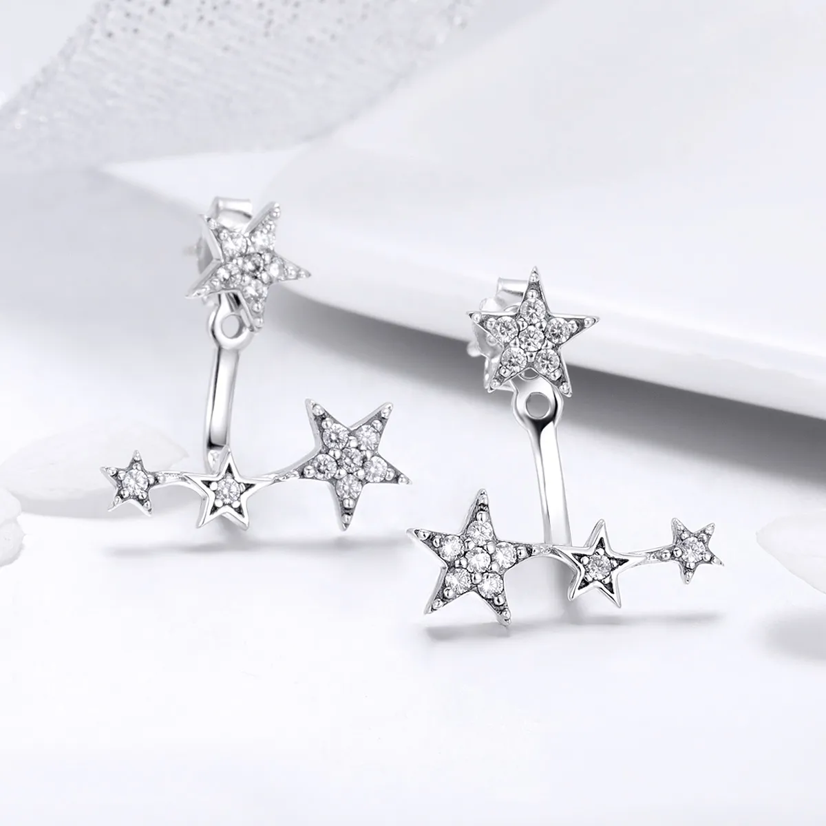 Pandora Style Silver Stars Stud Earrings - SCE448