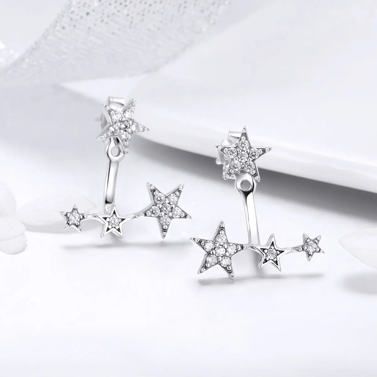 Pandora Style Silver Stars Stud Earrings - SCE448