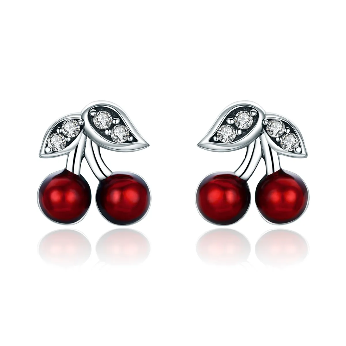 Pandora Style Silver Summer Cherry Stud Earrings - SCE404