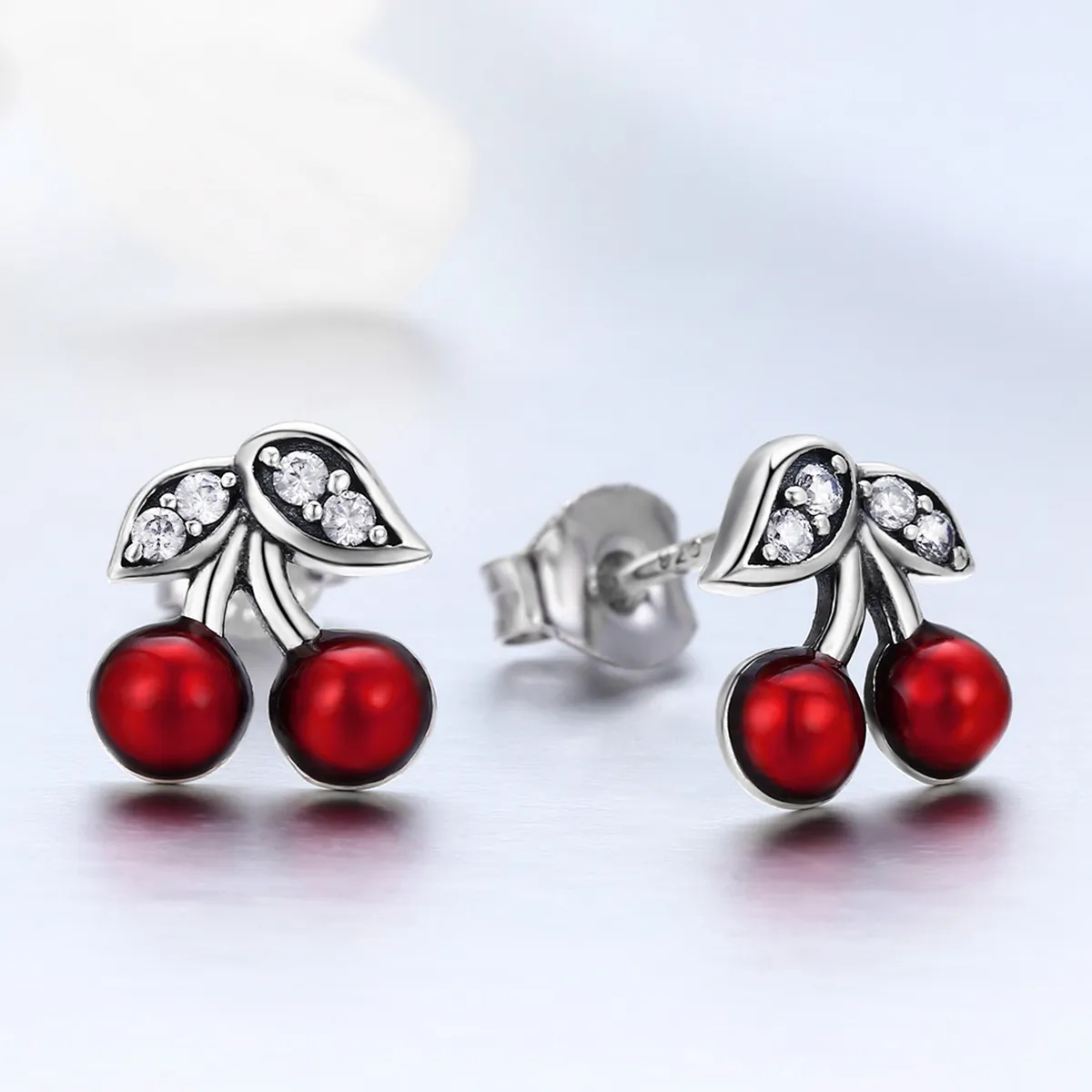 Pandora Style Silver Summer Cherry Stud Earrings - SCE404