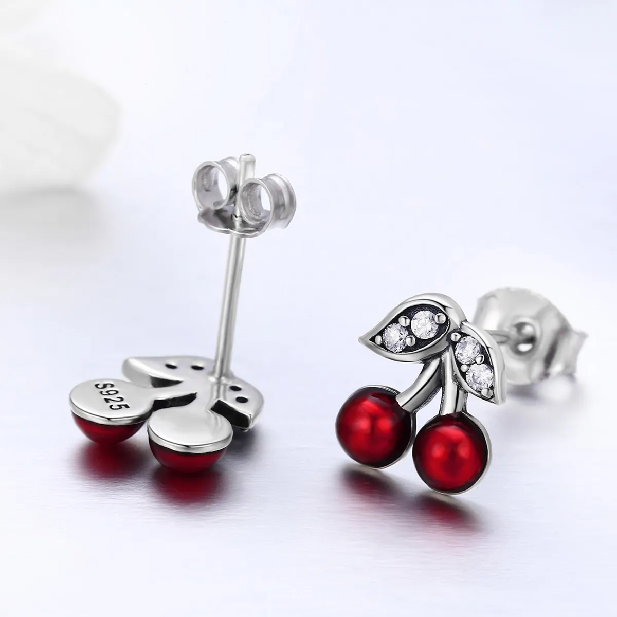 Pandora Style Silver Summer Cherry Stud Earrings - SCE404