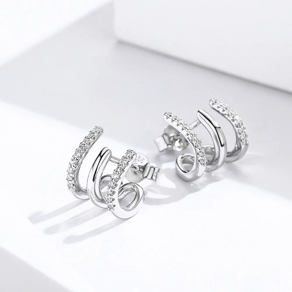 Pandora Style Silver Twist Stud Earrings - SCE585