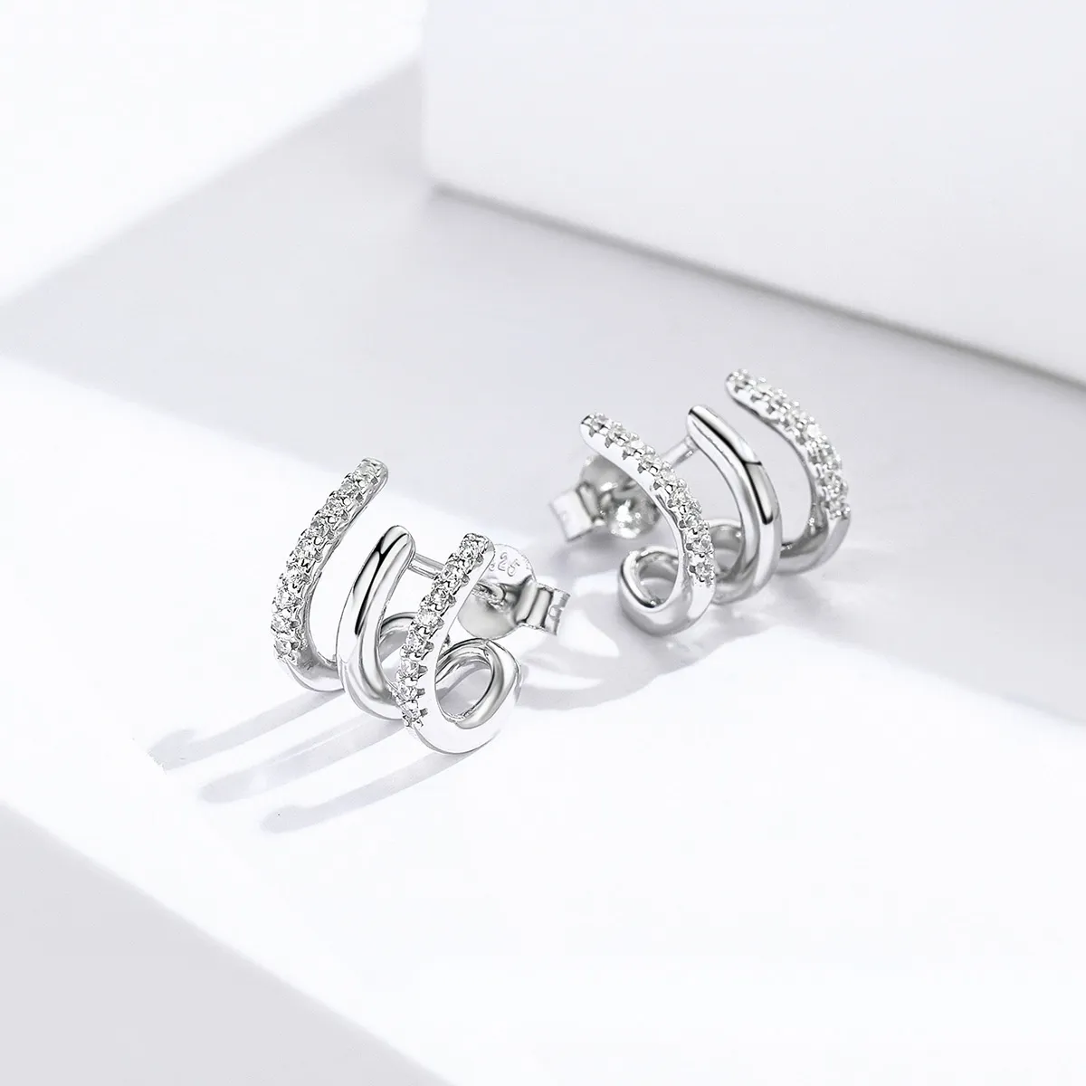 Pandora Style Silver Twist Stud Earrings - SCE585