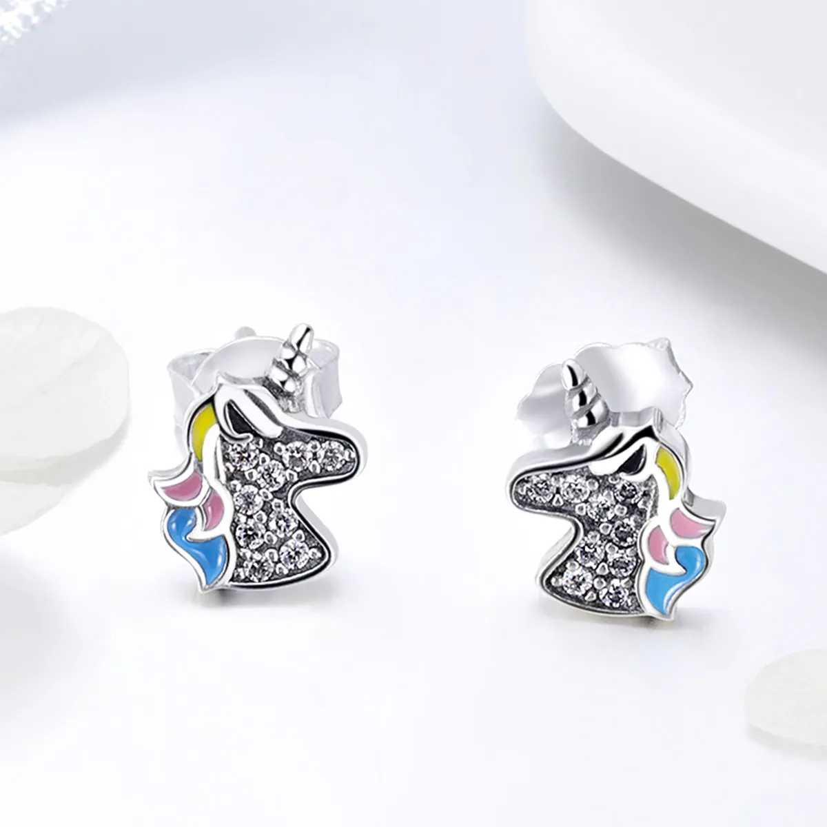 Pandora Style Silver Unicorn Memory Stud Earrings - SCE426