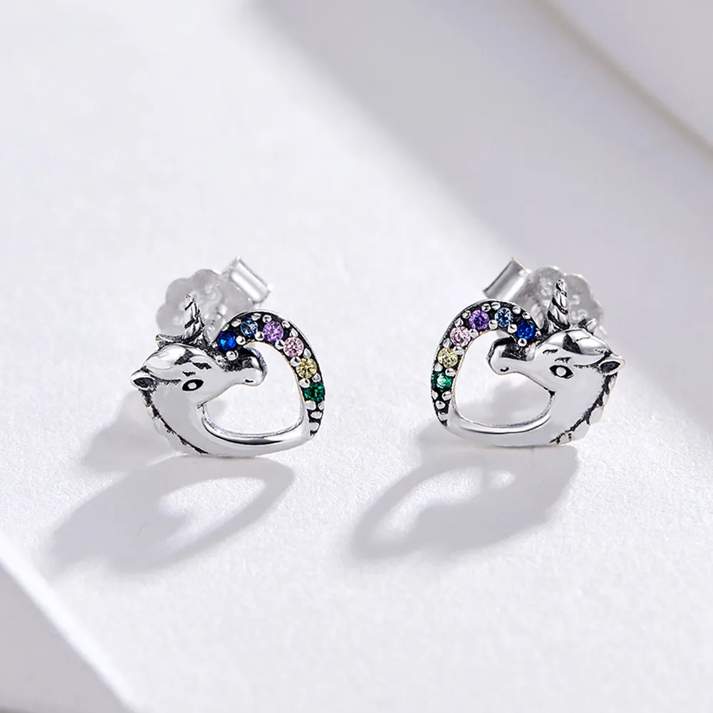 Pandora Style Silver Unicorn Stud Earrings - SCE611