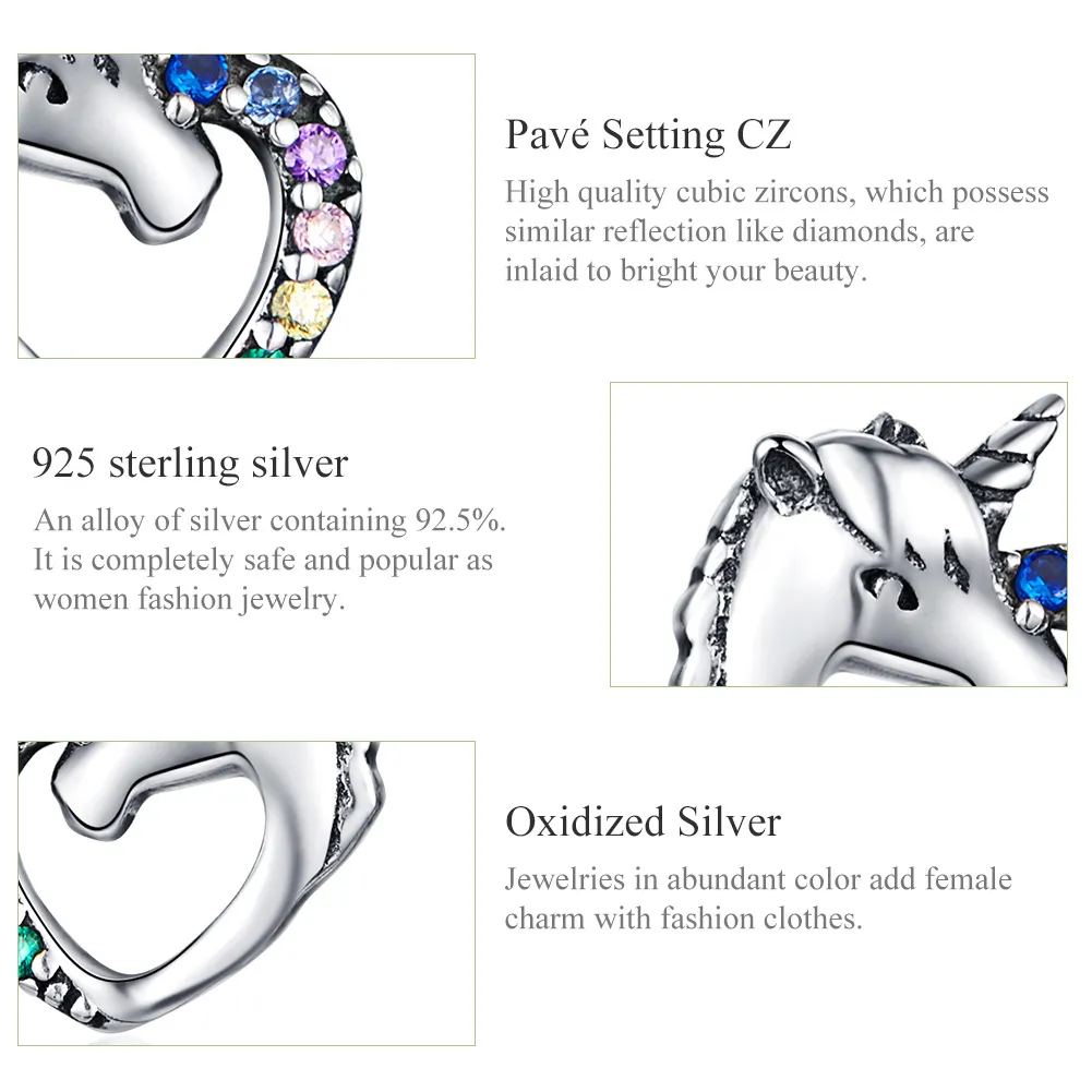 Pandora Style Silver Unicorn Stud Earrings - SCE611