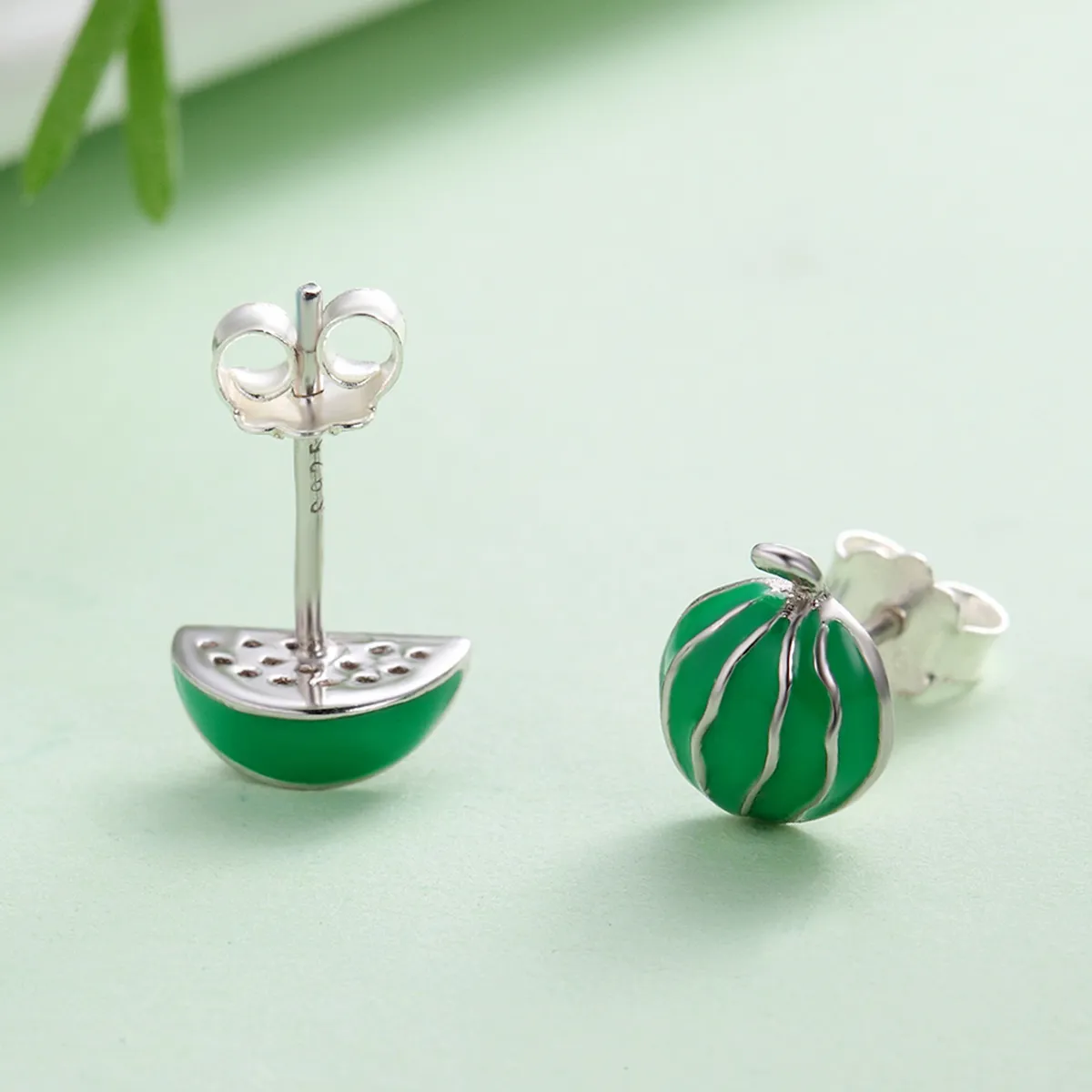 Pandora Style Silver Watermelon Love Stud Earrings - SCE105