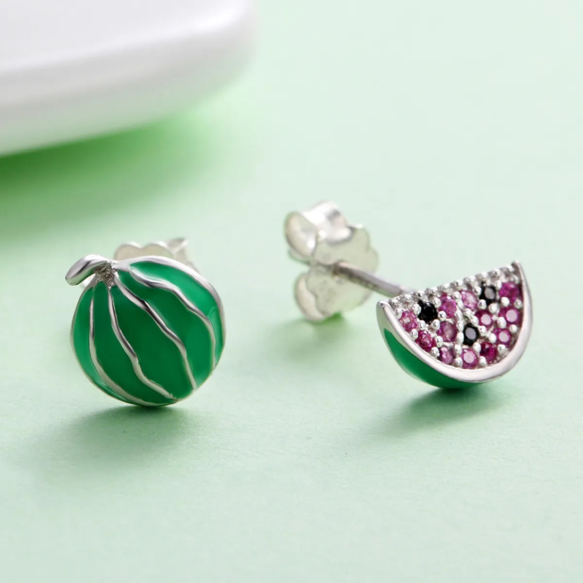 Pandora Style Silver Watermelon Love Stud Earrings - SCE105