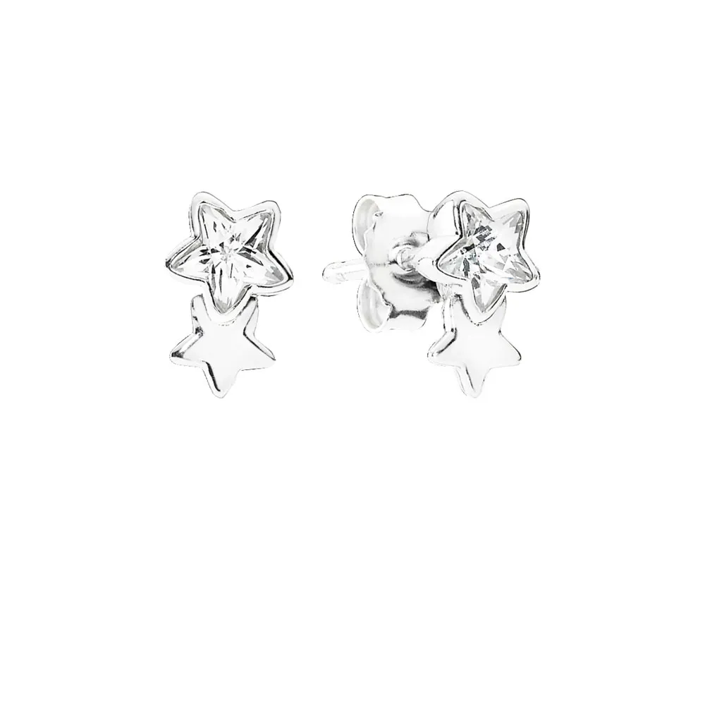 pandora twin star silver stud earrings with clear cubic zirconia 290598cz